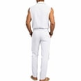 thumbnail image 6 of Ceisia Men Lapel Sleeveless Button Down Shirt and Belted Straight Leg Pants 2 Piece Linen Outfit White XXL Gift, 6 of 8
