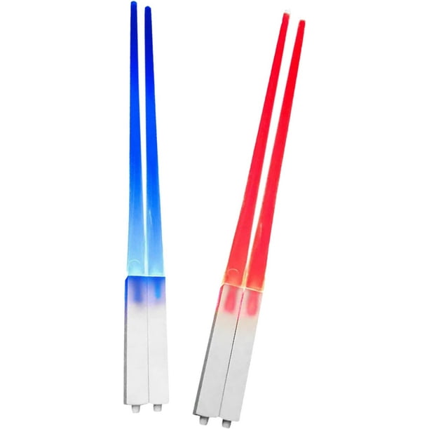 Palillos de sable de luz iluminados, palillos de sable de luz LED brillante para adultos, 2 pares de palillos de sable de luz reutilizables, regalos divertidos para hombres, azul y rojo