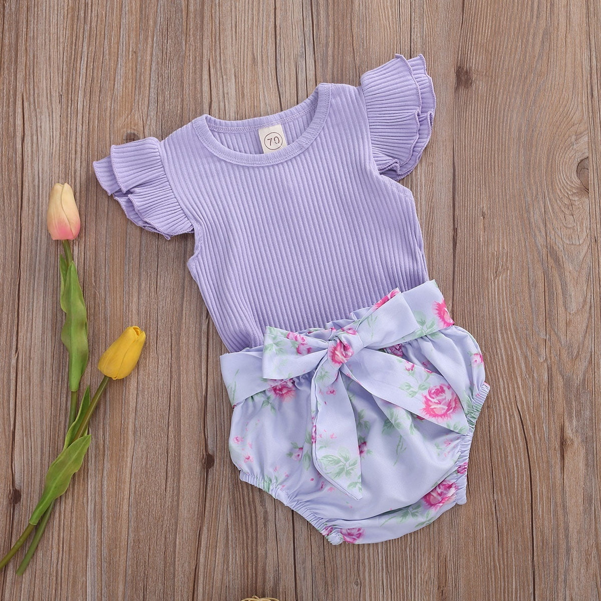 De feuilles Baby Girl Ruffle Short Sleeve Romper Bodysuit Onesies Summer Outfit Tops