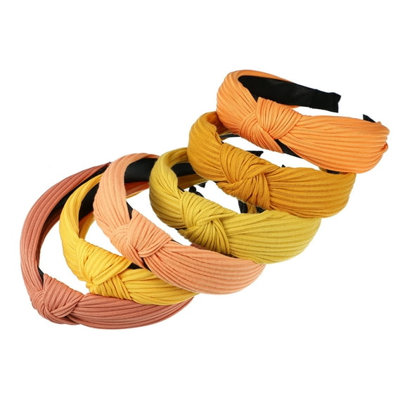 Unique Bargains 6 Pcs Hair Headband Wide Knotted Headband for Women Girl Yellow Orange 1.18" Wide