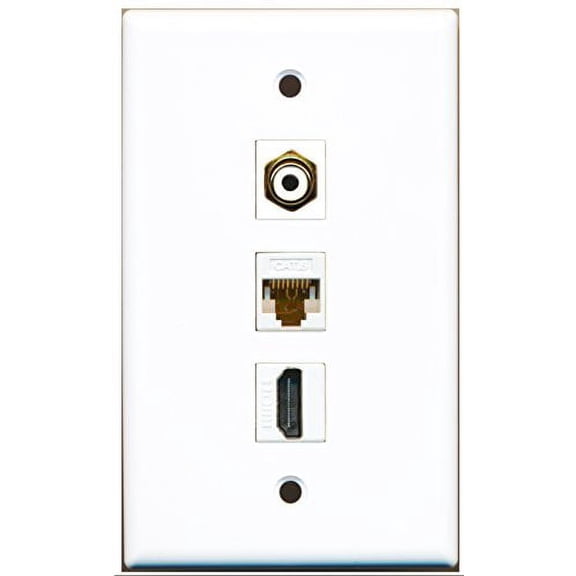 RiteAV - 1 Port HDMI and 1 Port RCA White and 1 Port Cat6 Ethernet White Wall Plate