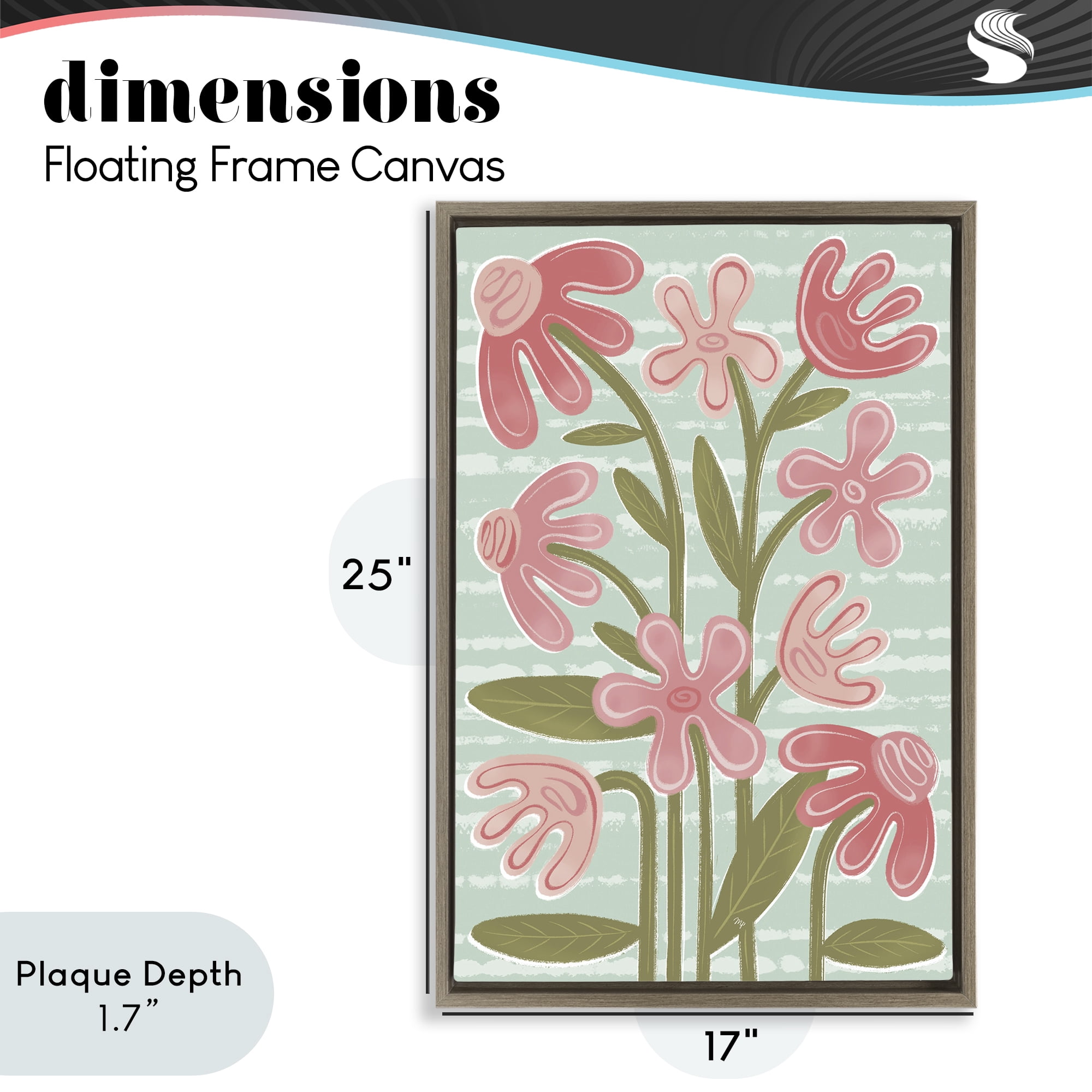 Stupell Industries Pink Whimsy Midcentury Flowers Brown Framed Floater Canvas Wall Art, design by Martina Pavlova