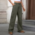 thumbnail image 4 of Womens Cargo Pants Demin Button Zipper Wide Leg Multi Pockets Trousers Casaul Loose Comfy Stylish Jeans (S, Army Green), 4 of 4