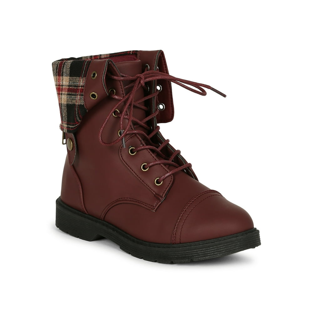 fold over combat boots with plaid inside