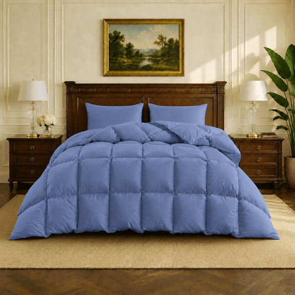 KAKABELL Luxury Goose Feather & Down Comforter California King Size, 60% Cotton 40% Polyester Cover, Premium White Goose Feather & Down Fill, 3D-Baffle Box Design, Fluffy and Lightweight, 98" x 108"