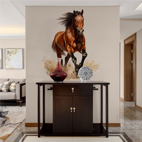 BingTong Galloping Horse Wall Sticker – 11.8 x 35.4 Inch Hand-Drawn Decal, Removable Adhesive Art for Bedroom Living Room (White)