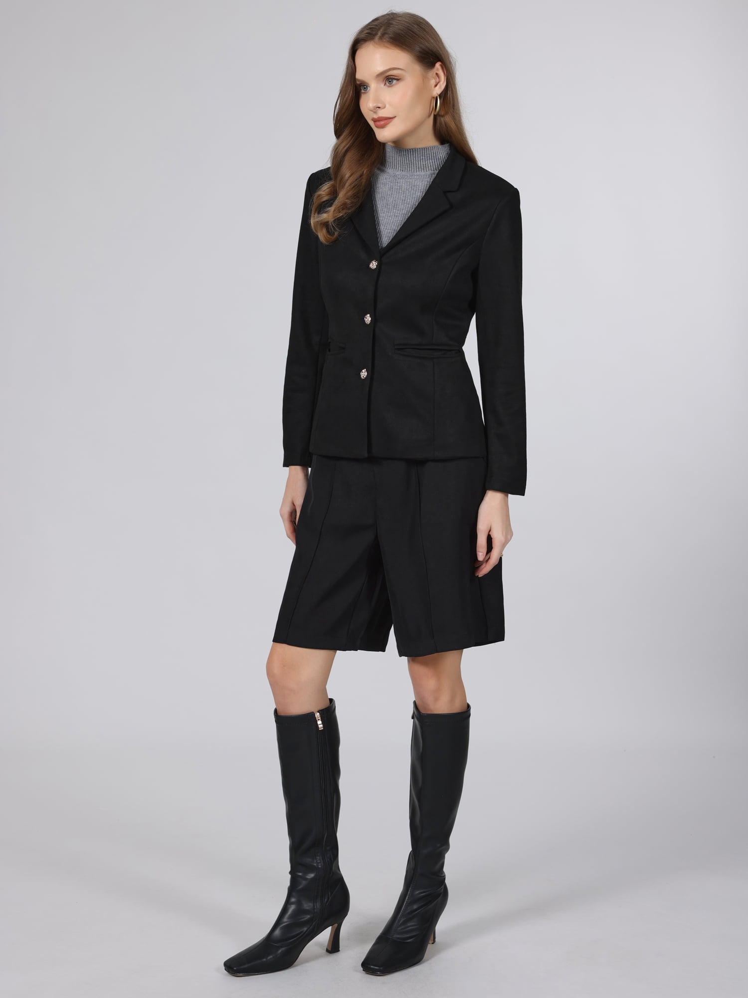 DARING DIVA Women's Faux Suede Blazer Lapel Collar Long Sleeve Jacket 2XL Black