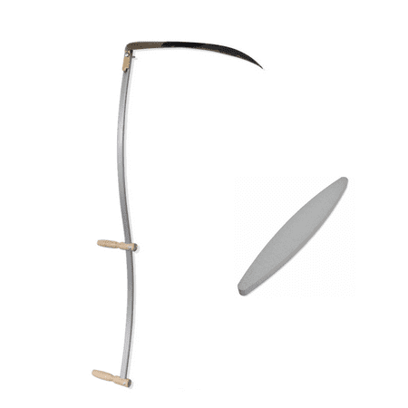Manual Steel Weed Scythe Grass Sickle with Grinding Stone, Portable Classic Durable Weeder, Garden Farm Tool Solid Wooden Handle 4'