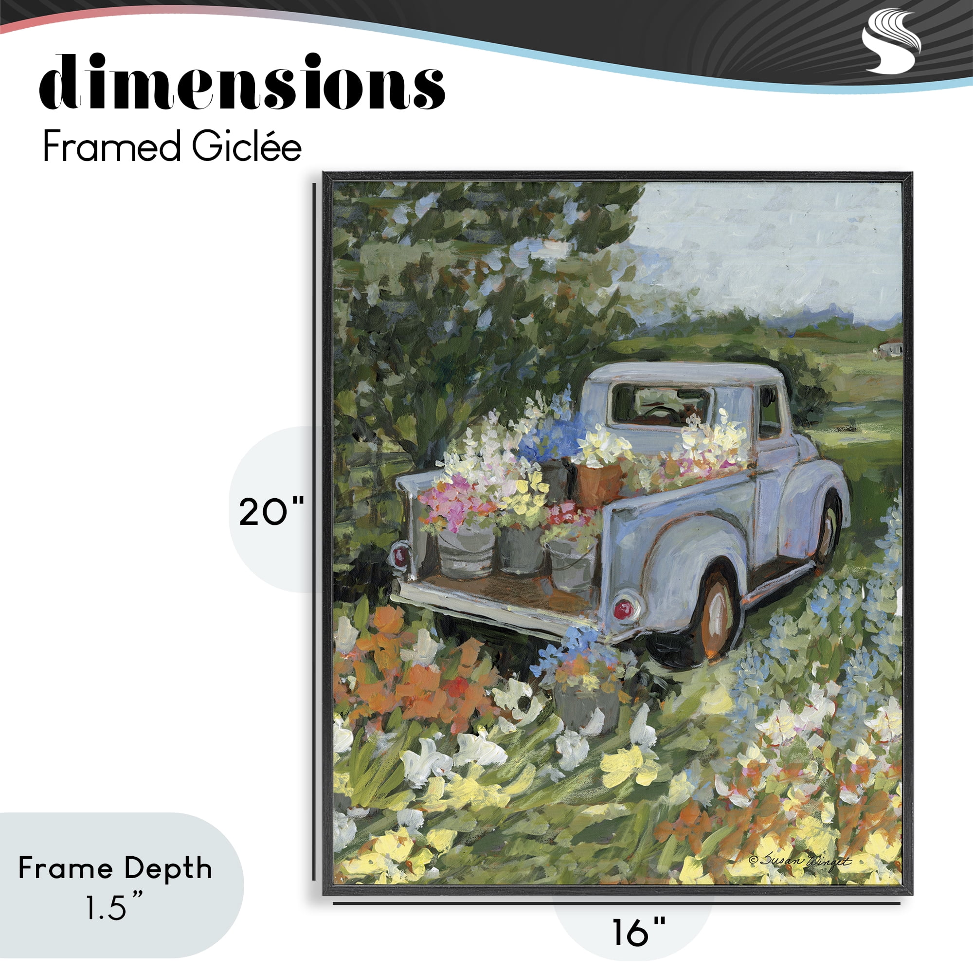 Stupell Industries Truckin' Field with Flowers Black Framed Giclee Art, design by Susan Winget