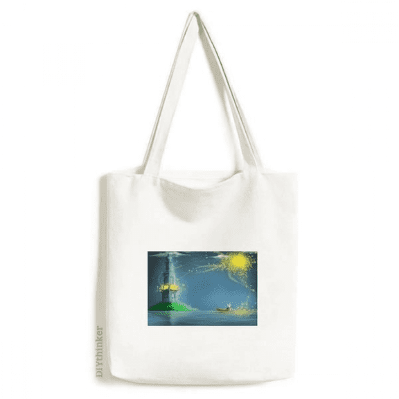 Silent Night Lighthouse Fairy Fuying Painting Tote Canvas Bag Shopping Satchel Casual Handbag