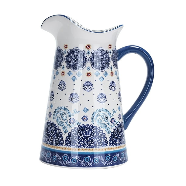 Bico Blue Talavera Ceramic 2.5 Quarts Pitcher with Handle, Decorative