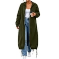 thumbnail image 5 of Womens Fall Long Coats Solid Color Hooded Zip Up Cardigan Oversized Drawstring Hem Maxi Hoodie Coat with Pockets XXL, 5 of 9