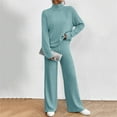 thumbnail image 2 of Valora Women Fashion Outfit Women'S Two Piece Knit Matching Outfits High Neck Slit Hem Tee And Pants Tracksuit Sets Women'S Trousers Suit Blue L, 2 of 4