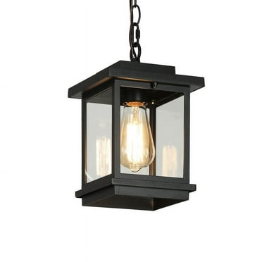 6.7" Outdoor Hanging Lantern Light with E26 Base and Clear Glass Panels in Black