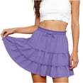 thumbnail image 2 of JGGSPWM Women's Mini Skorts Casual Solid Color Flowy Short Elastic High Waist Ruffle Tiered Skirts Fashion Summer Lounge Shorts Purple XXL, 2 of 6