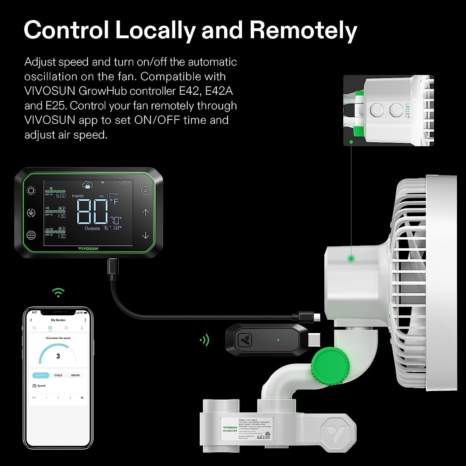 VIVOSUN AeroWave E6 Grow Tent Fan 6”, Smart Wifi Control, US Patented Auto Oscillating Clip fan, Strong Airflow but Low Noise, and Fully-Adjustable Tilt for Hydroponic Ventilation Circulation, White