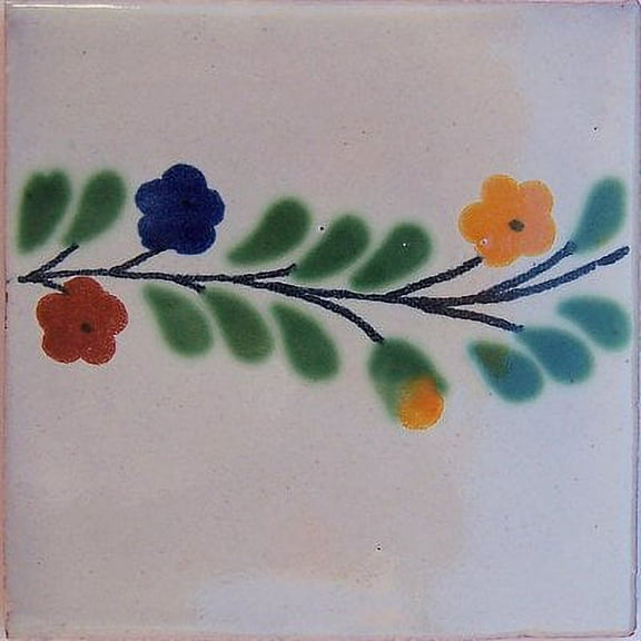 4.2x4.2 Bouquet Bower Talavera Mexican Tile, Set of 9 pcs