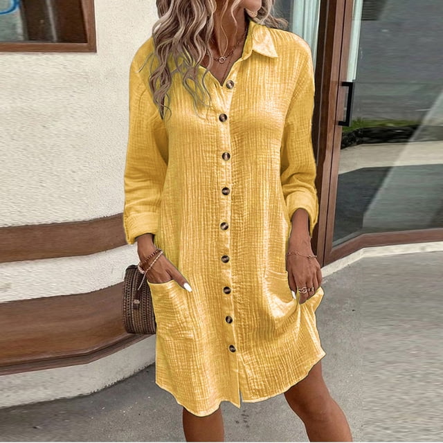 pstuiky Robes pour Jeunes Adultes, Robe d'Été Unie à Manches Longues pour Femmes, Robes Chandail en Liquidation