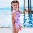 thumbnail image 4 of 4-12Years Big Little Girls Mermaid scales One-Piece Swimsuits One Shoulder Ruffle Swimwear Bathing Suit UPF 50+, 4 of 14