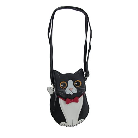 Kitten Cat Purse - Classy Kitten Black Tuxedo Cat Crossbody Purse with Removable Strap