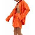 thumbnail image 2 of Women'S Cotton Cardigan Long Sleeve Top and Shorts Set Minimalist Solid Color Loungewear Outfit Orange S, 2 of 8