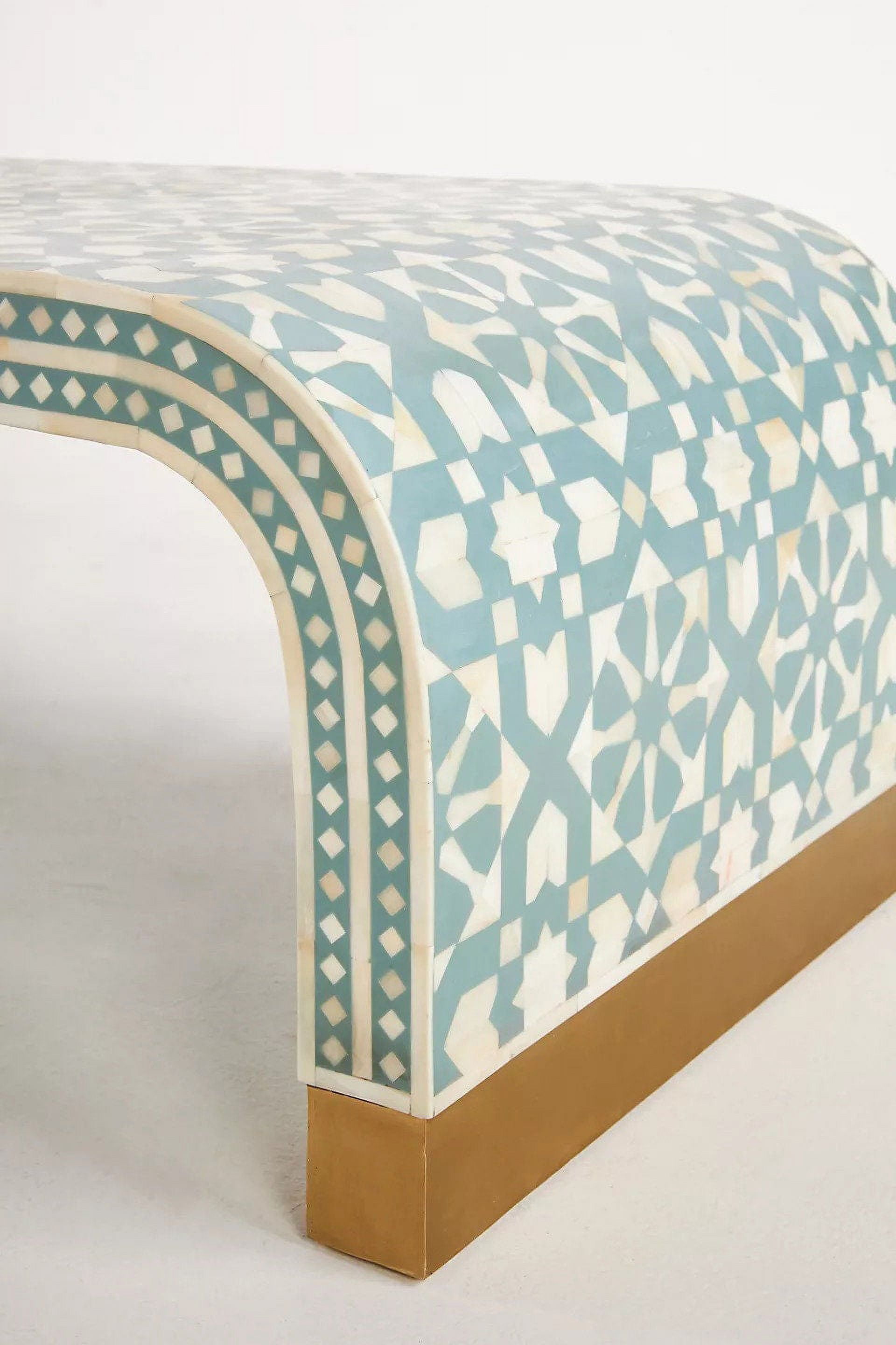 Luxury Handicrafts Moroccan Bone Coffee Table with Brass Cladding, Green