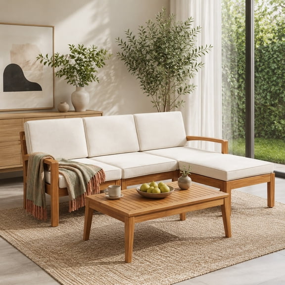 Dokea Outdoor Sofas L Shape 3pcs Acacia Wood