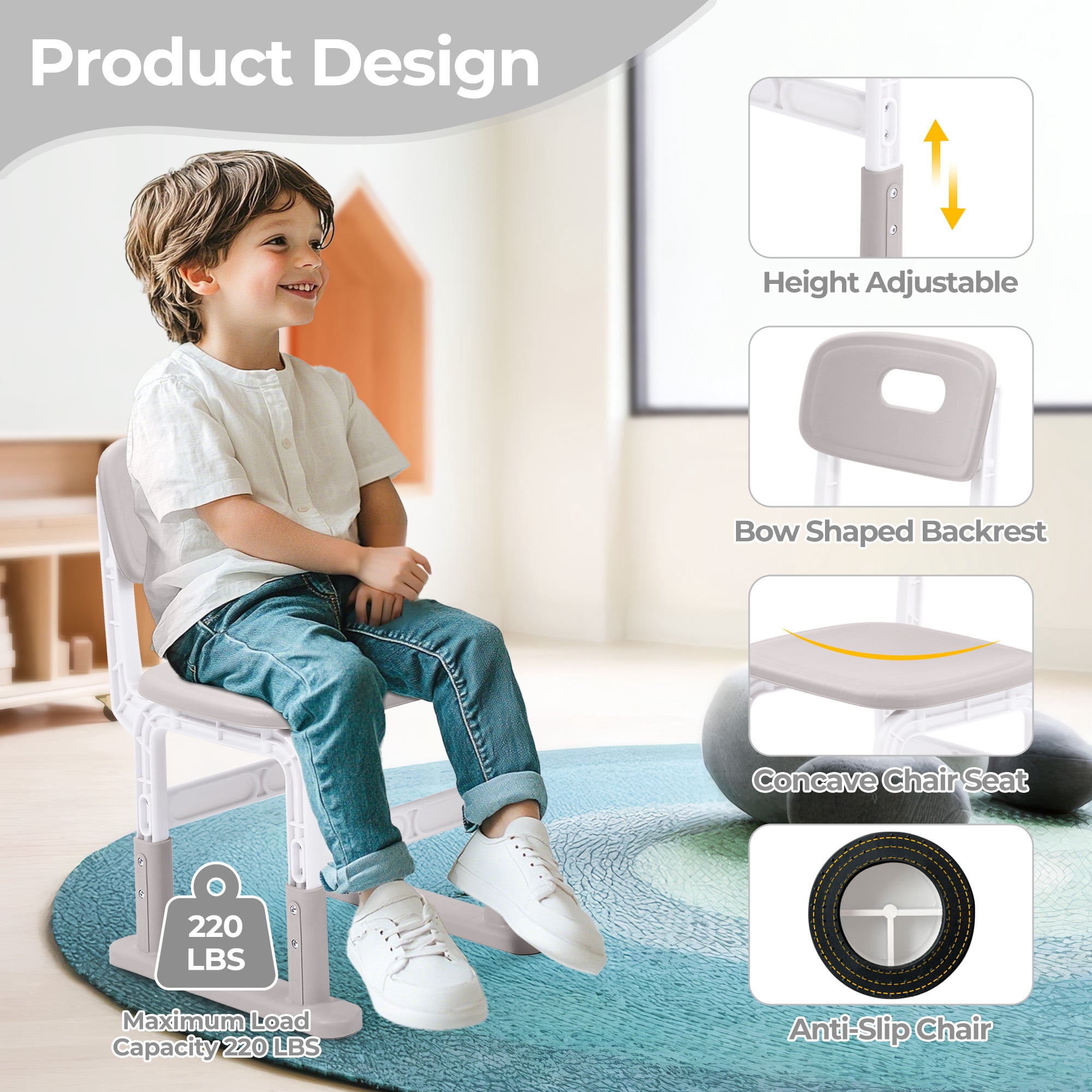 Kids Desk and Chair Set with Bookshelf & Storage, Height Adjustable, Multi-Activity Table for Study & Play, Ages 3-12