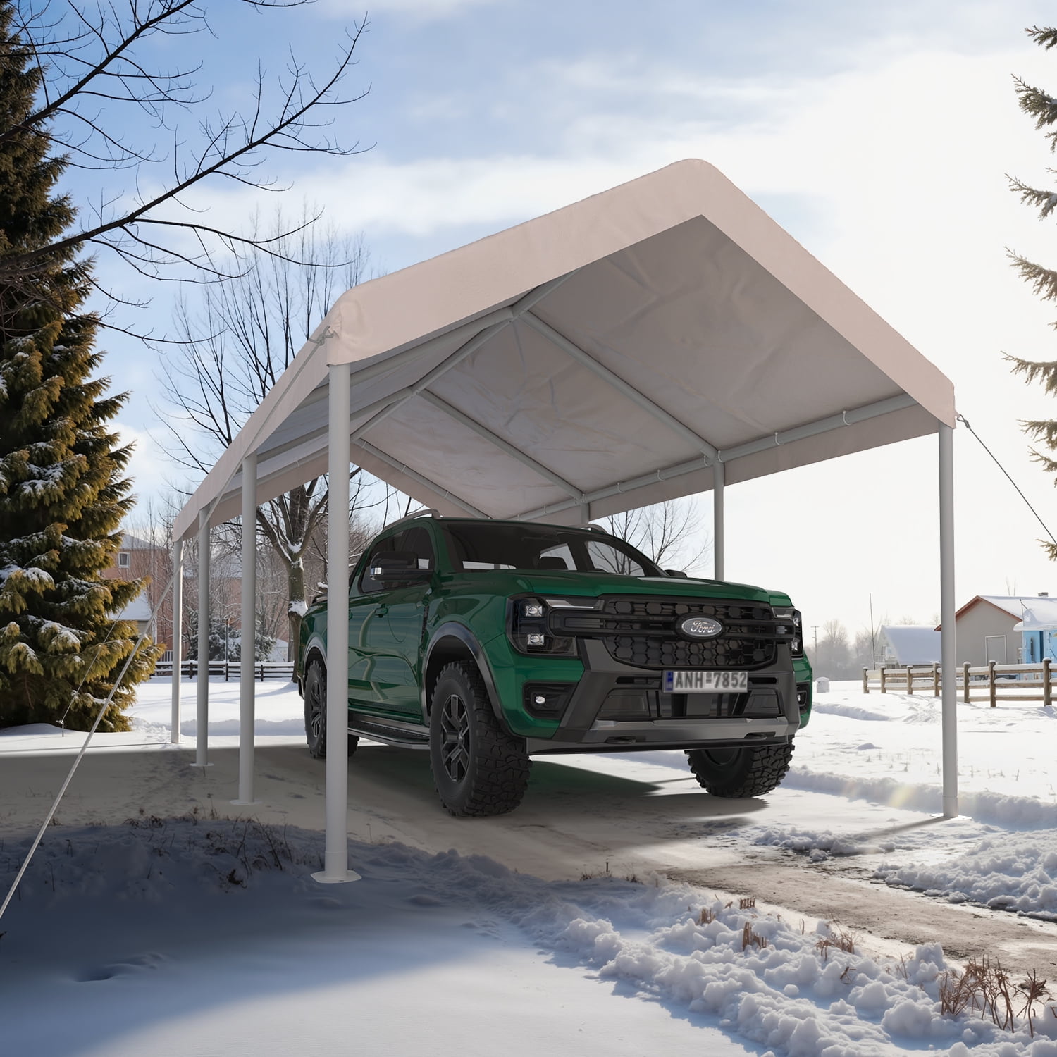 Clouddwell Carport 10x20 FT Heavy-Duty Portable Carport, Outdoor Car Canopy Shelter with Waterproof Tarp & Wind Resistant Design, Galvanized Steel Frame for Vehicle, RV, Boat, Truck Cover (Khaki)