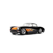 Jada Toys BIGTIME MUSCLE 1:24 1957 Chevy Corvette Die-cast Car – Opening Doors, Hood, Trunk, Rubber Tires(Glossy Black Flames)