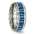 Titanium Polished Blue/White Carbon Fiber Inlay Ring