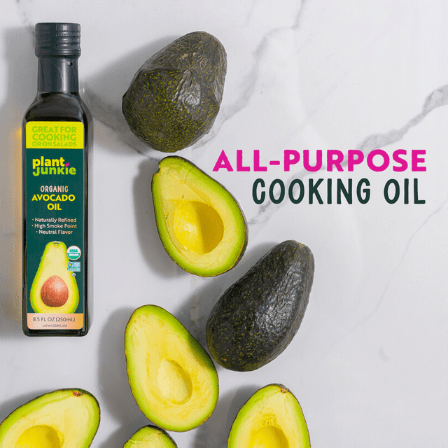 Plant Junkie Organic Avocado Oil, 8.5 fl oz (250 ml), Glass Bottle - 3 Pack