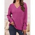 thumbnail image 5 of Womens Soft Long Sleeve V Neck Shirts Solid Casual Decorative Buttons Knitted Pullover Tunic Tops Rose Red S, 5 of 7