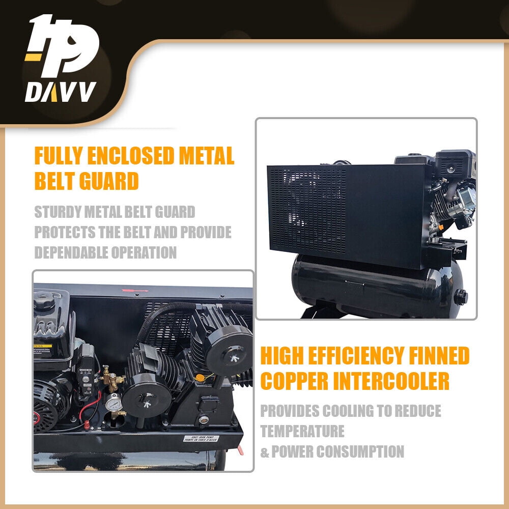 HPDAVV 13HP Gas Powered Air Compressor 24CFM Electric Start Gasoline Driven Piston Pump Air Compressed System Max. Pressure180PSI w/30 Gal ASME Tank for Truck, Workshop, Construction Sites, Machinery