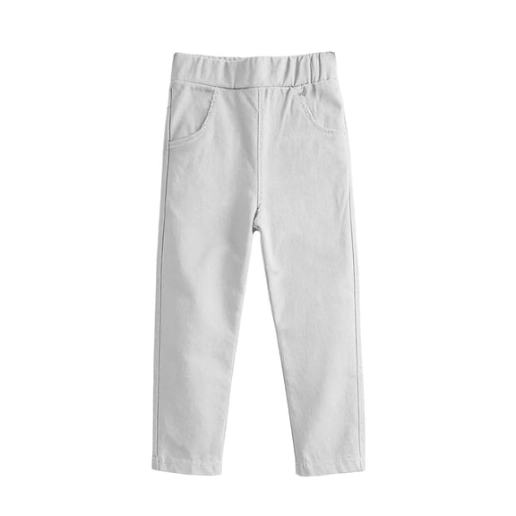 WRKEKC Jeans for Girls Solid Casual Slim Leg Pants Everyday Cotton Stretch Trousers with Two Pockets 3-13 Years
