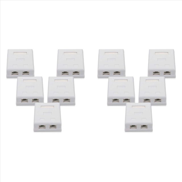 10X Enchufe de Red RJ45 - Enchufe de Pared Doble Blindado Montado en Superficie con Puerto de Cable LAN Ethernet CAT6A para Cable de Red
