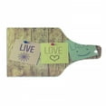 thumbnail image 1 of Live Laugh Love Cutting Board, Inspirational Wisdom Notes Perks on Wooden Board Rustic Background Image, Tempered Glass Cutting and Serving Board, Wine Bottle Shape, Multicolor, by Ambesonne, 1 of 1