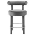 thumbnail image 6 of Counter Stool Chair, Set of 2, Grey Gray, Velvet, Bar Pub Cafe Bistro Dining Kitchen Hospitality Restaurant, Modern Contemporary Boutique HB36133, 6 of 11