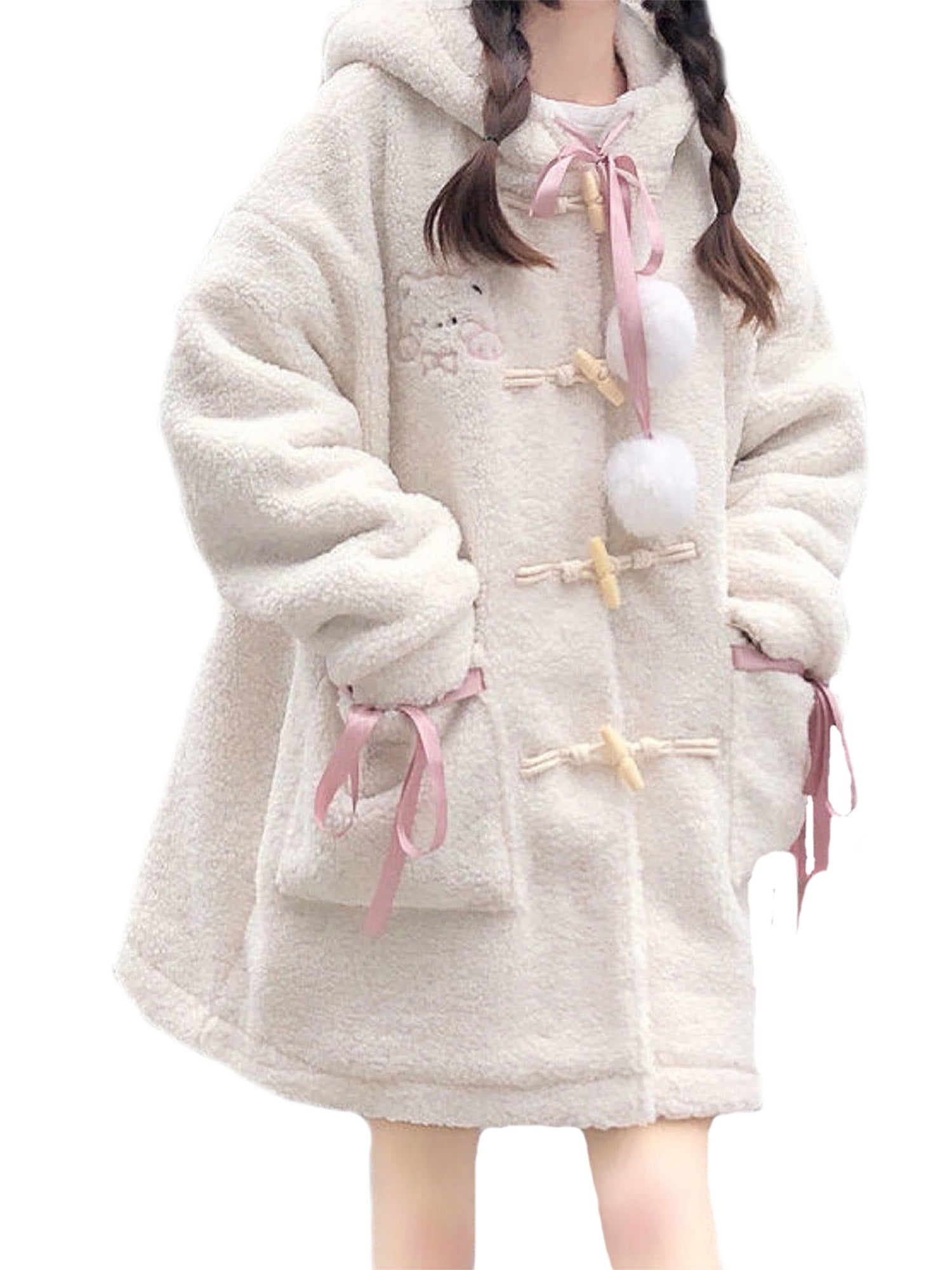 Lady Girls Lolita Hooded Coat Jackets Faux Fur Cat Ear Kawaii Sweat Winter Sleep 