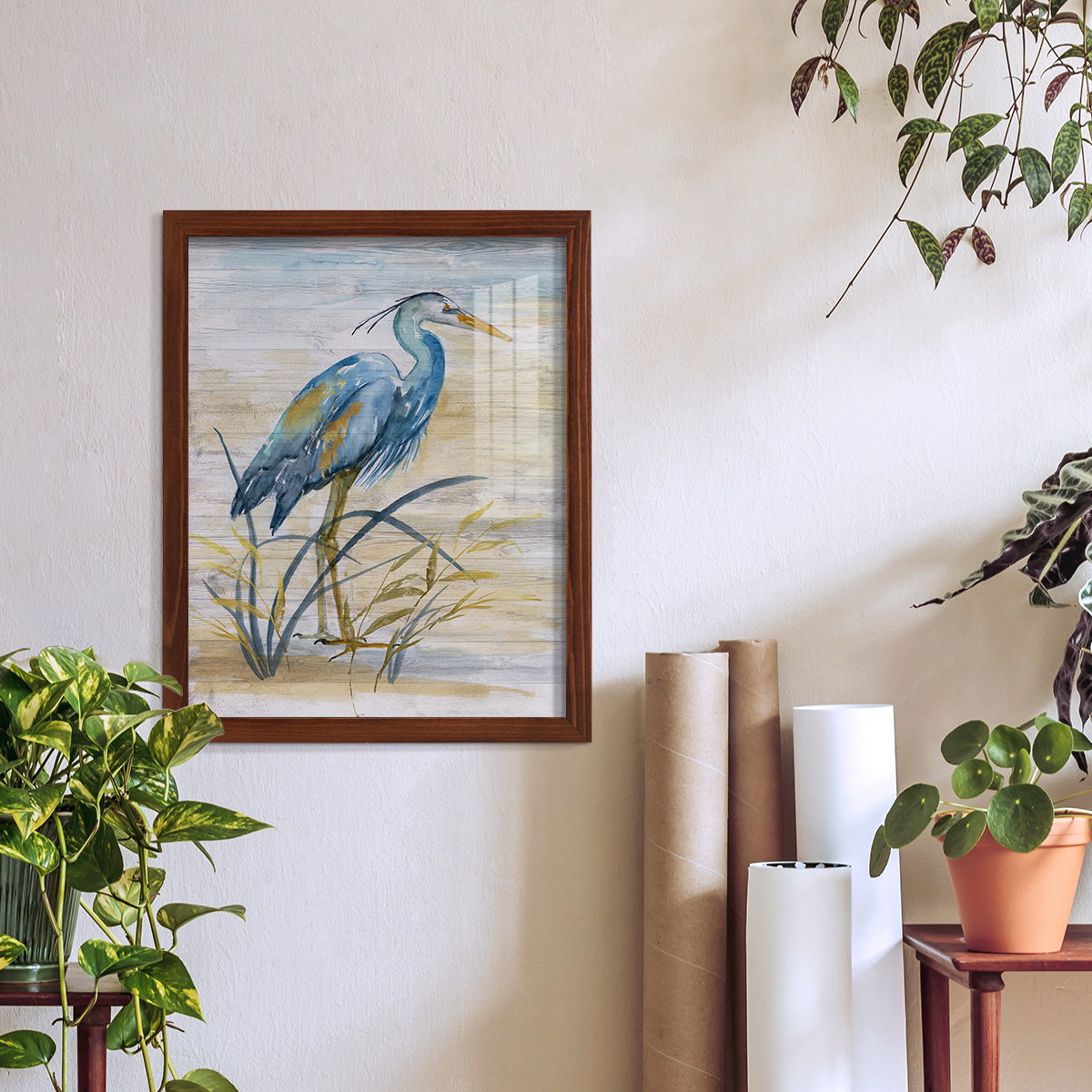 Blue Heron I -Framed Print w/glass-Chestnut