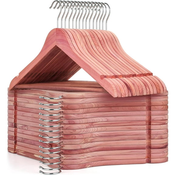 Red Cedar Wooden Hangers 30 Pack, Clothes Hangers for Closet, Wood Suit Hangers with Smooth Cut Notches, 360°Flexible Hook, Non-Slip Pants Bar(Natural)