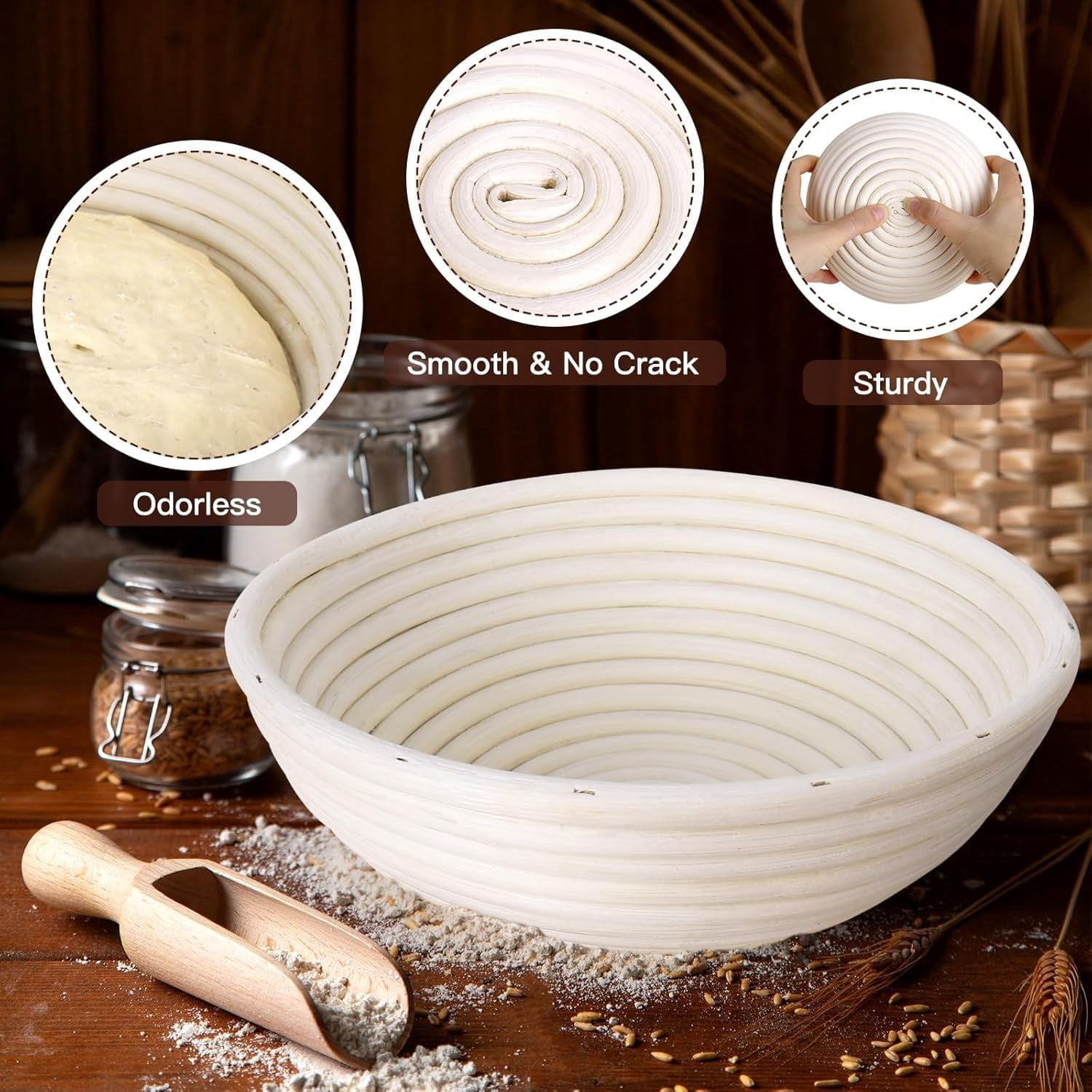 HBlife Mini Banneton Bread Proofing Basket Set with Cloth Liner, Set of 6, Beige,5 Inch