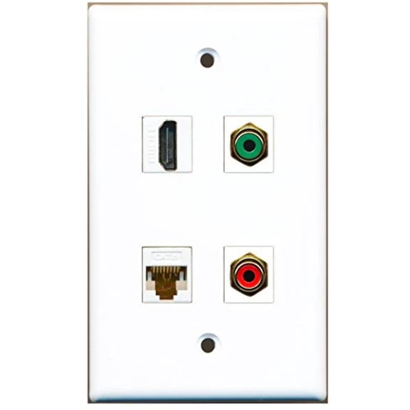 RiteAV - 1 Port HDMI 1 Port RCA Red 1 Port RCA Green 1 Port Cat6 Ethernet White Wall Plate