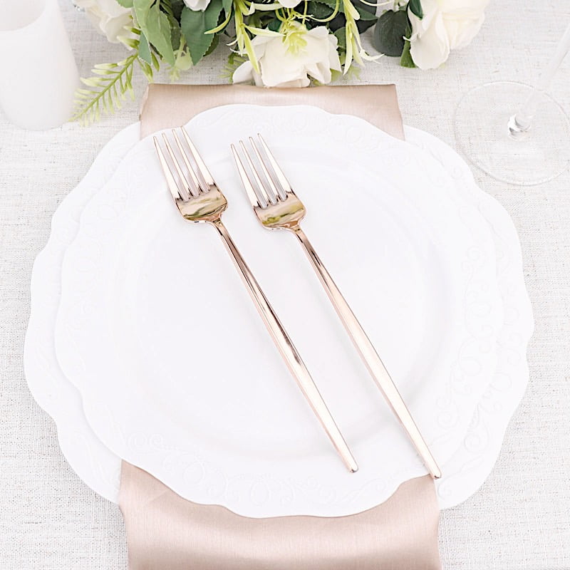 BalsaCircle 48 pcs 7-Inch long Gold Hammered Design Plastic Forks Disposable Wedding Party Catering Tableware Supplies 