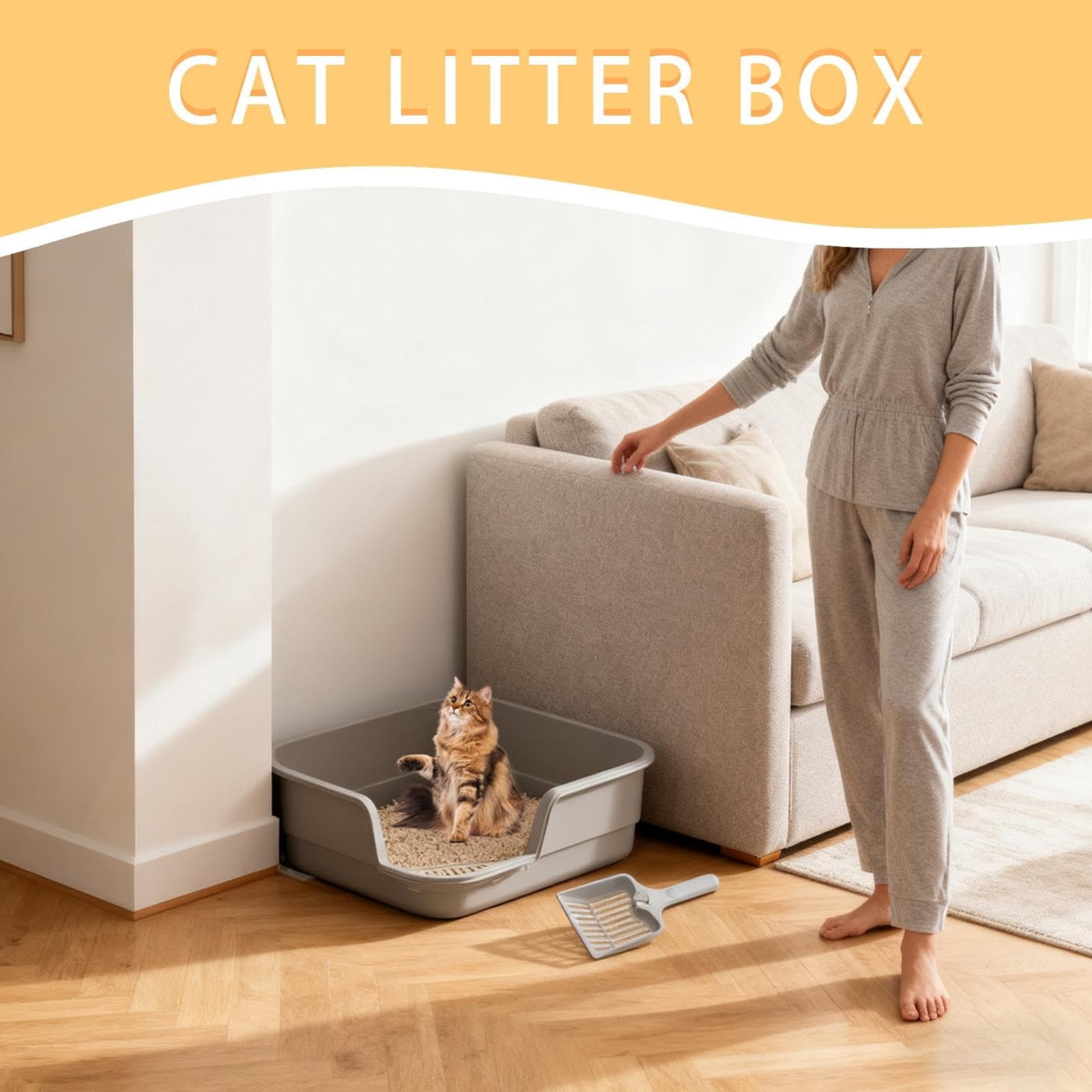 Extra Large Semi Enclosed Cat Litter Box High Sides Low Entry Open Top Kitty Toilet Splash Control for Senior Cats Kittens Multi Cat Home Apartment Senior Cats Multi Cat Clean Home Litter Control