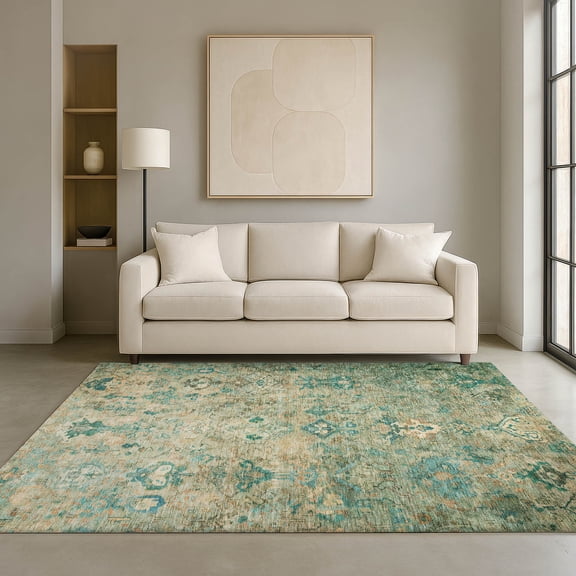 Addison Rugs Mayfield Premium Machine Washable Traditional Global Teal Rectangle Rug, 10' x 14'