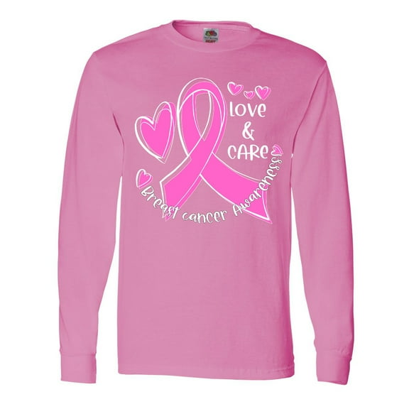 Inktastic Love, Care, Cure Breast Cancer Awareness Pink Ribbon Long Sleeve T-Shirt