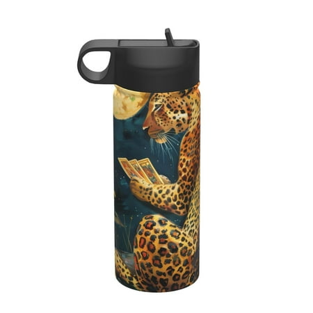 

Daiia Leopard Reading Tarot Cards Printed 18oz Sports Insulated Kettle With Straw Water Bottle For Running Hiking Cycling Climbing Mens Woman S Sports Water Bottle