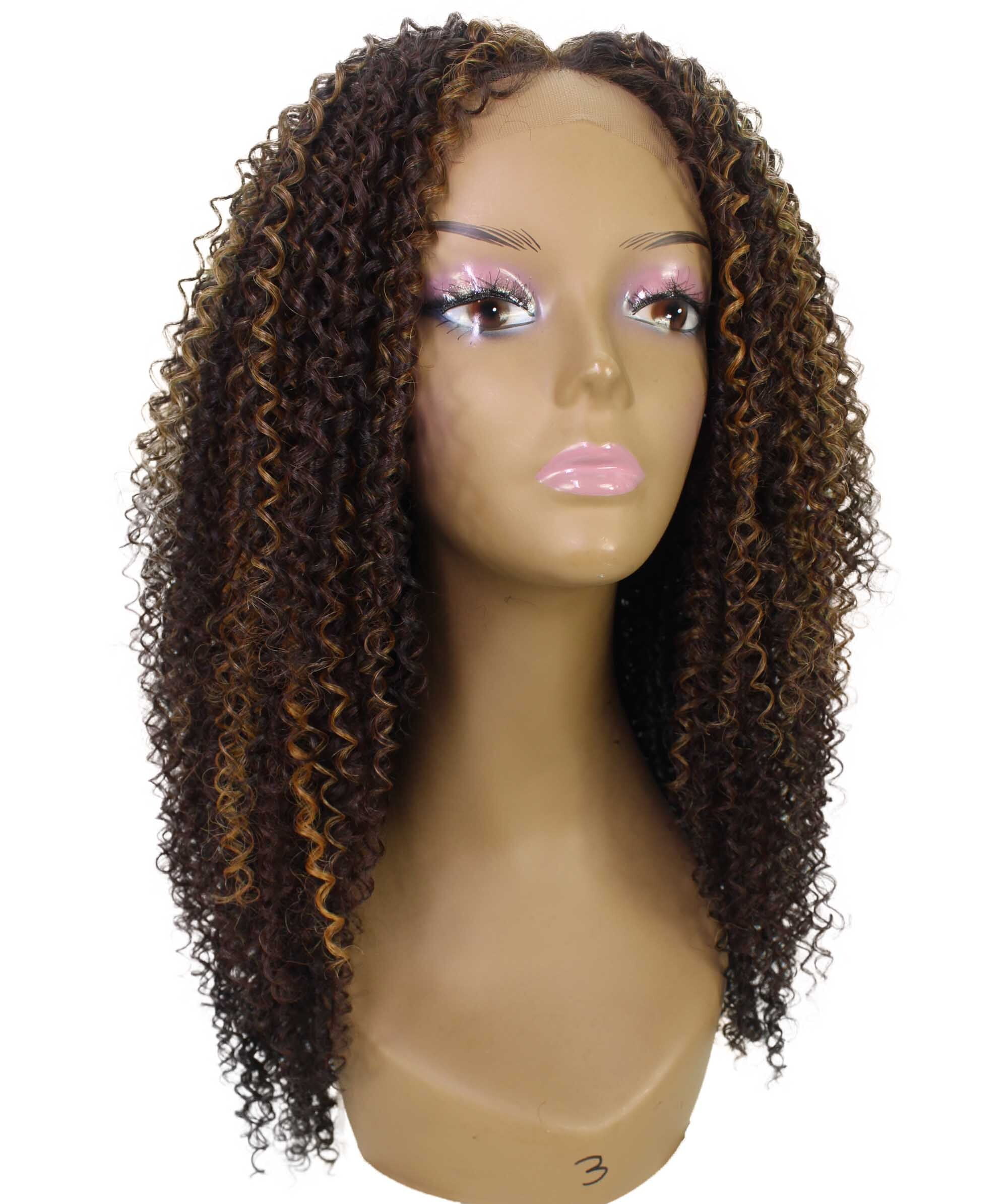 LUXLUXE Serenity Curly Ringlet 22 in Long Lace Front Wig, Heat Resistant Fibers, Medium Brown Color