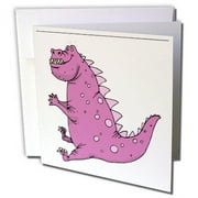 3dRose Cute Hot Pink Dinosaur - Greeting Cards, 6 by 6-inches, set of 12